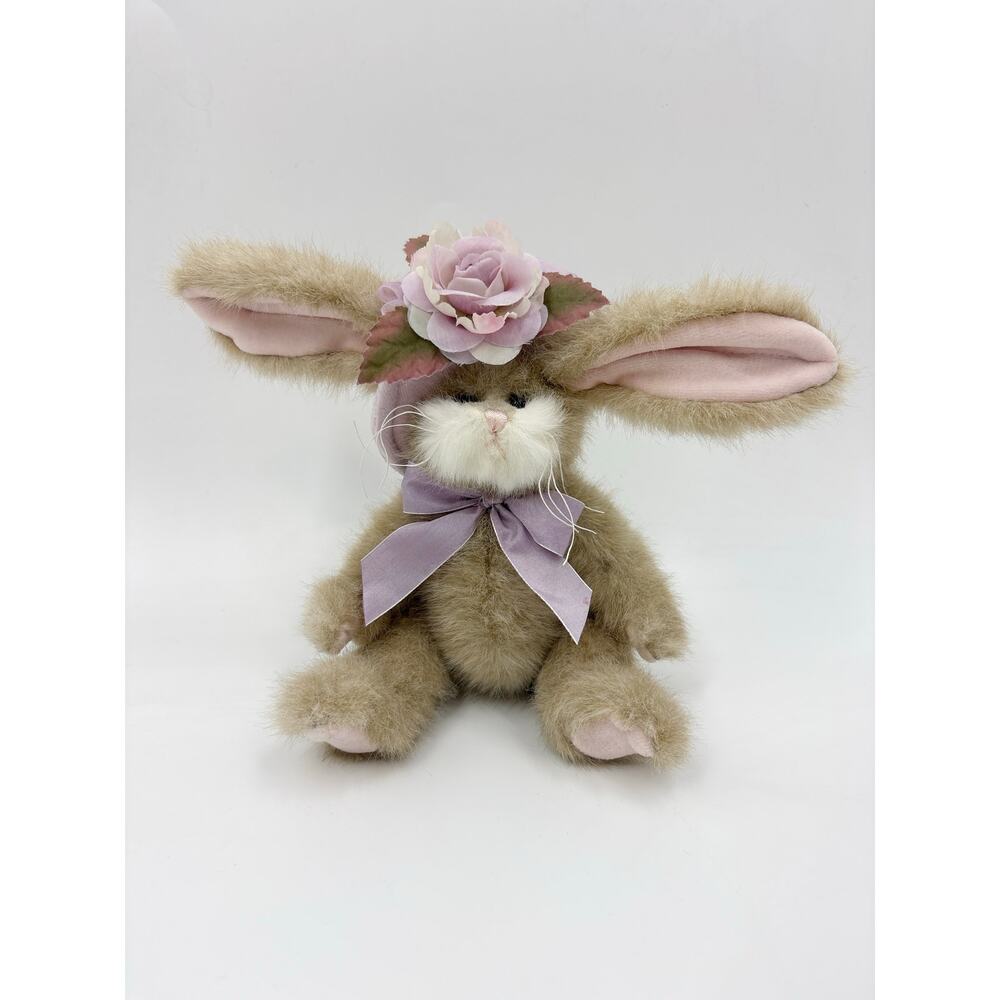 Vintage Bearington Rabbit Easter Bunny Lavender Hat Flower Plush Stuffed Animal
